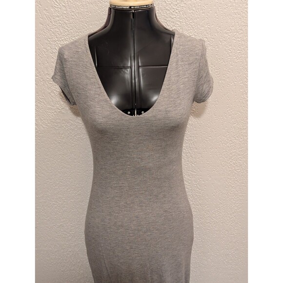 See You Monday Dress Womens M Grey Midi Sheath Bodycon Stretch Anthropologie - Picture 3 of 12